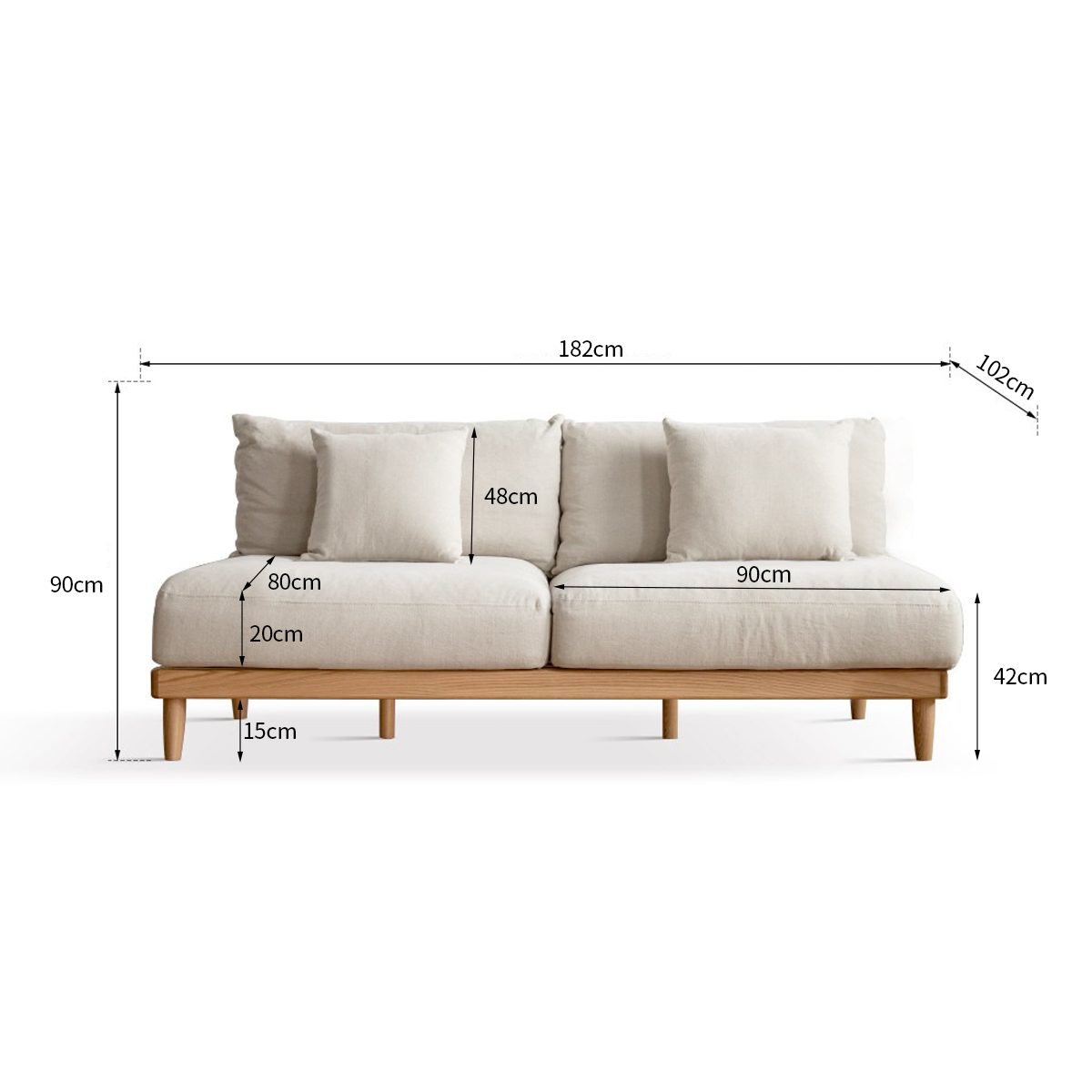 Modern Simple Oak Settee Sofa for Limited Space