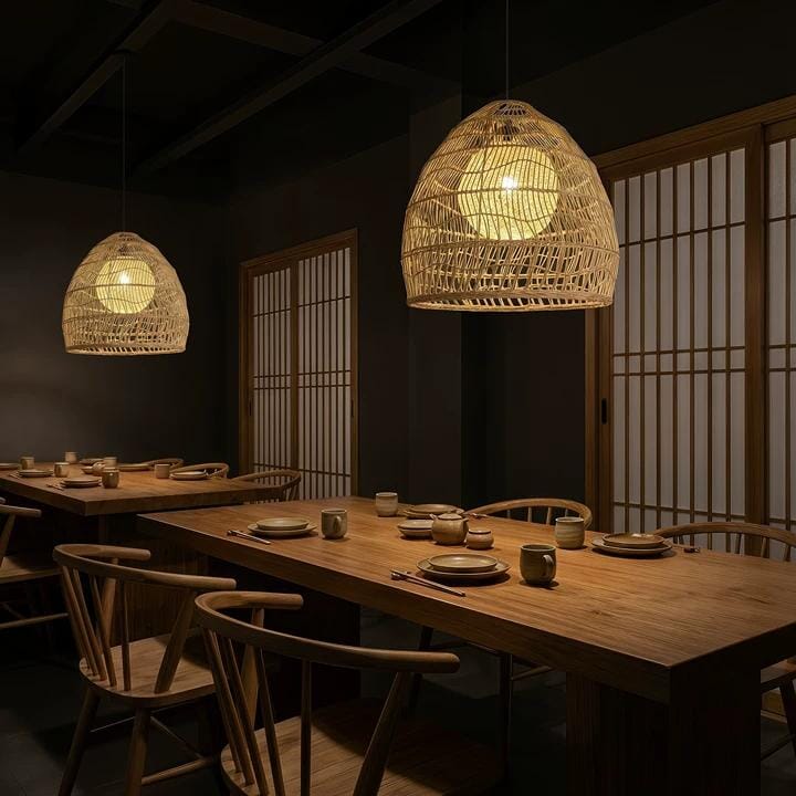 Lightsin Natural Rattan Pendant Light | Handwoven Ceiling Lamp for Kitchen & Dining Room Lightsin UK with yellow sphere 60cm Dia In Stock