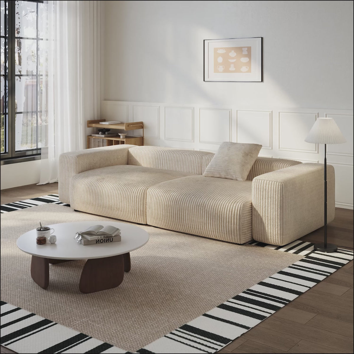 Corduroy Modular Wide Seat Chaise Sofa Block