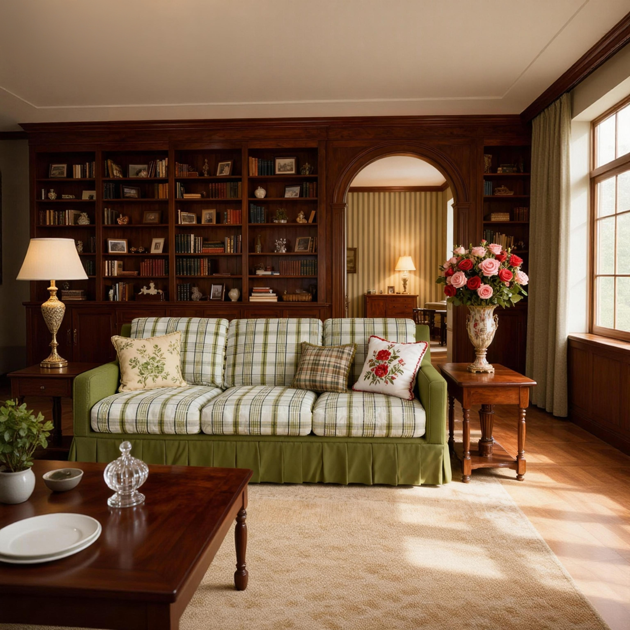 Cottonfy Country Check Sofa with Removable Skirted Covers