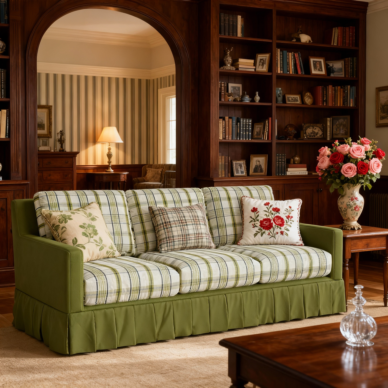 Cottonfy Country Check Sofa with Removable Skirted Covers