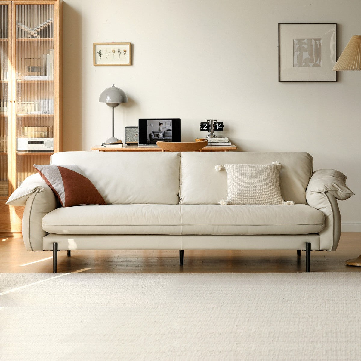 Milky White Deep-Seated Tech-Cloth Sofa