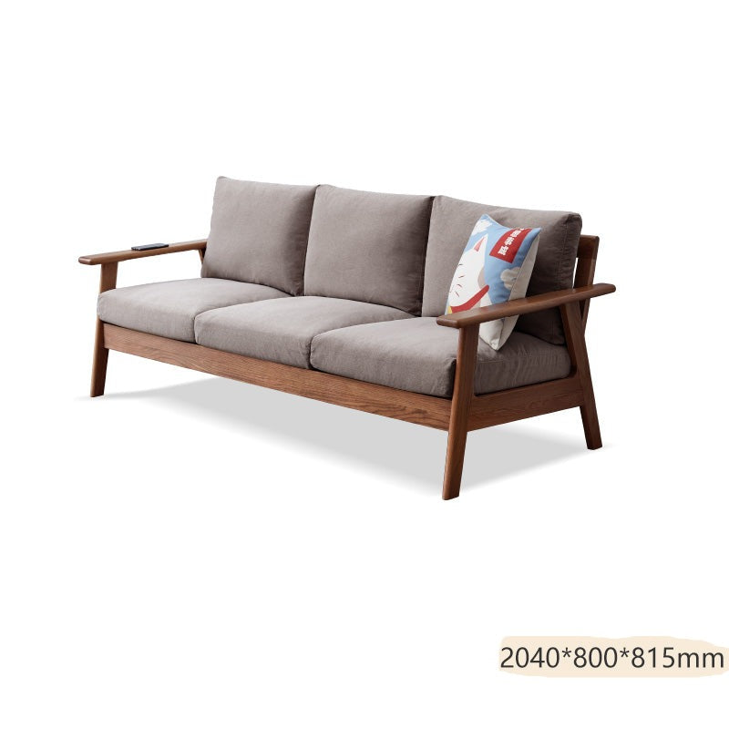 Elegant Oak Wood Sofa with Removable Cushioned Seating