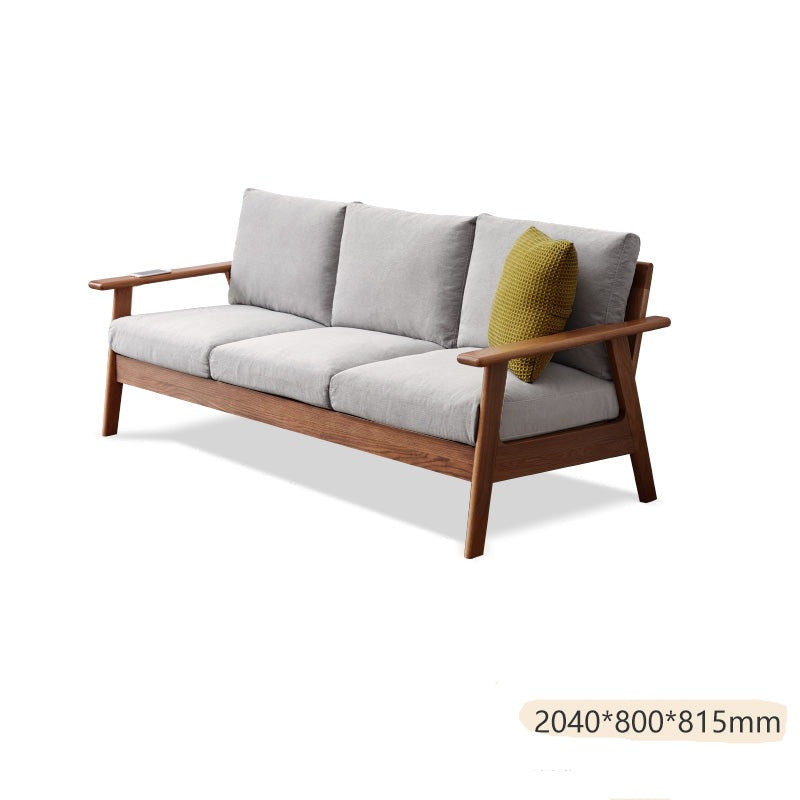 Elegant Oak Wood Sofa with Removable Cushioned Seating