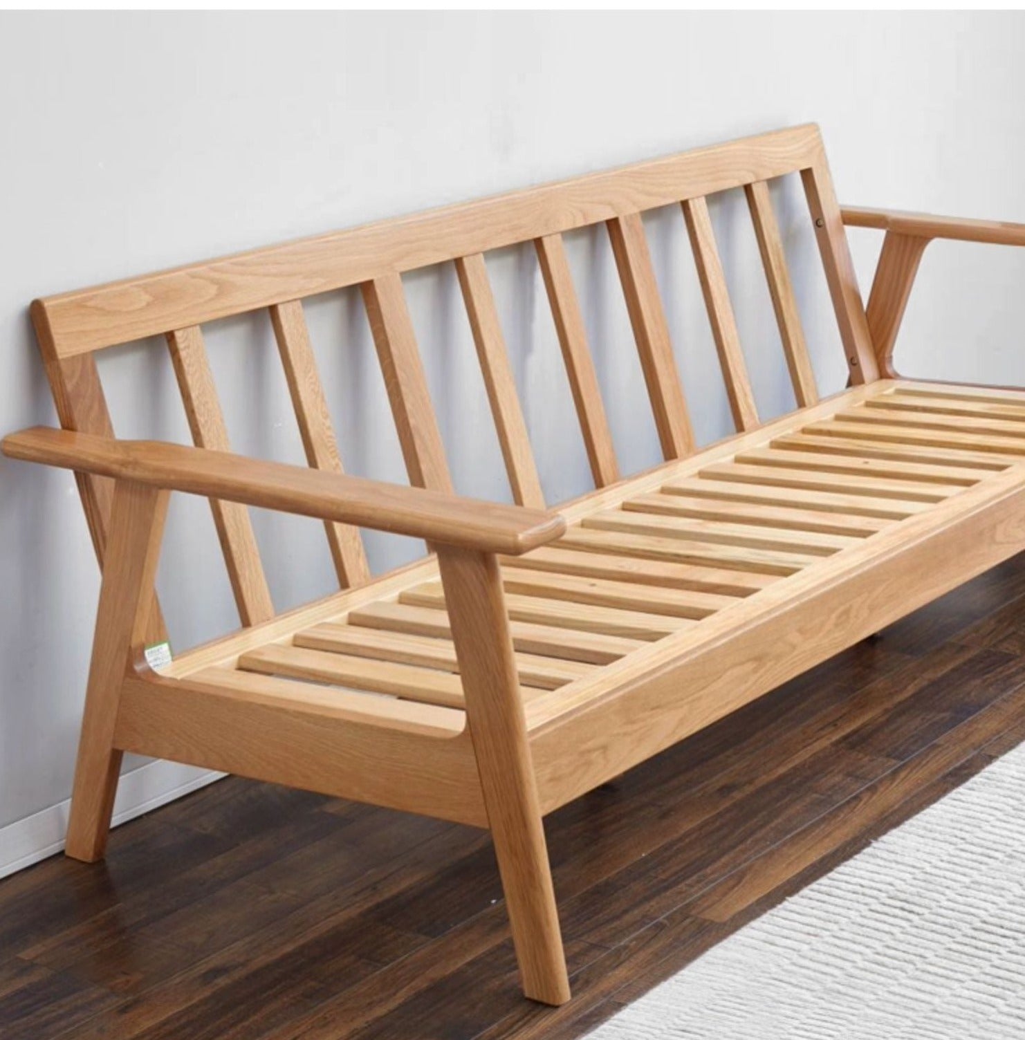 Contemporary Oak Wood Slatted Sofa Frame with Cushioned Seating