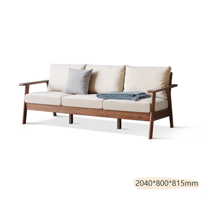 Elegant Oak Wood Sofa with Removable Cushioned Seating